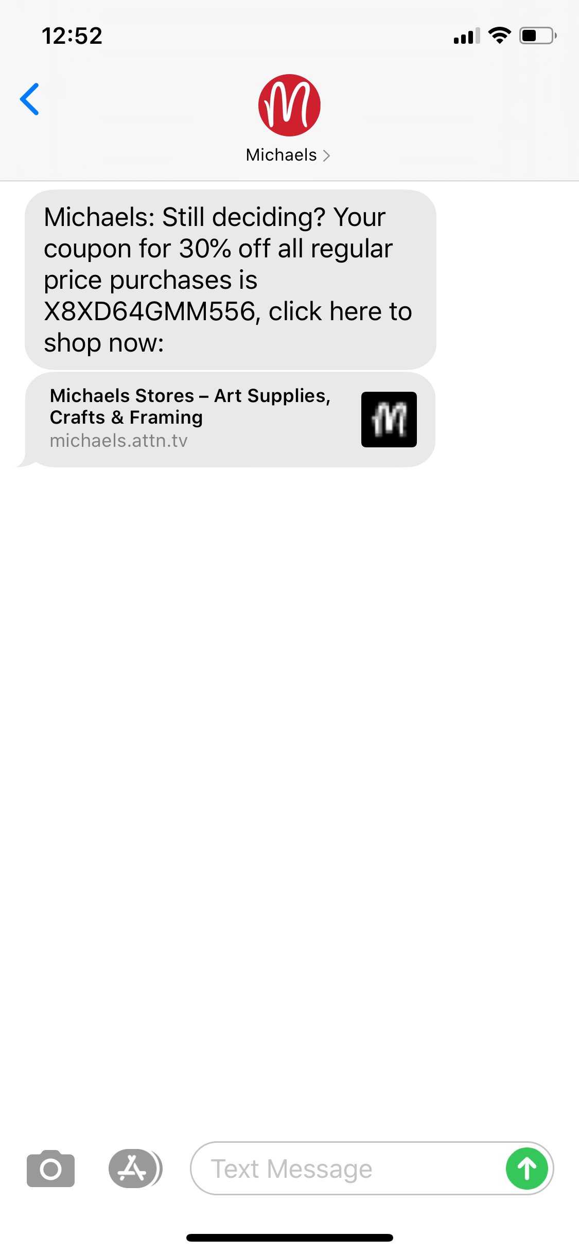 Michaels Text Message Marketing Example 05.28.2020 SMS Archives