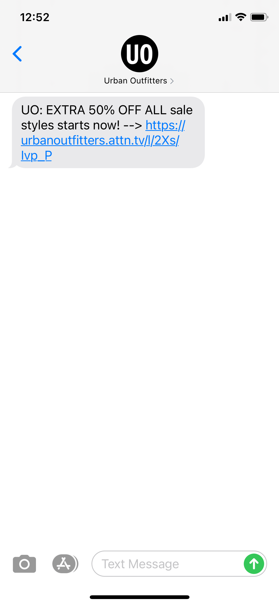 Urban Outfitters Text Message Marketing Example 01.24.2021 SMS Archives