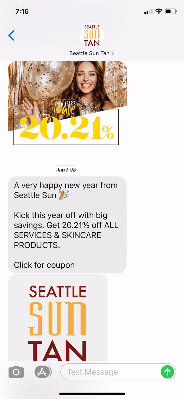 Seattle Sun Tan Text Message Marketing Example 01.02.2021 SMS Archives