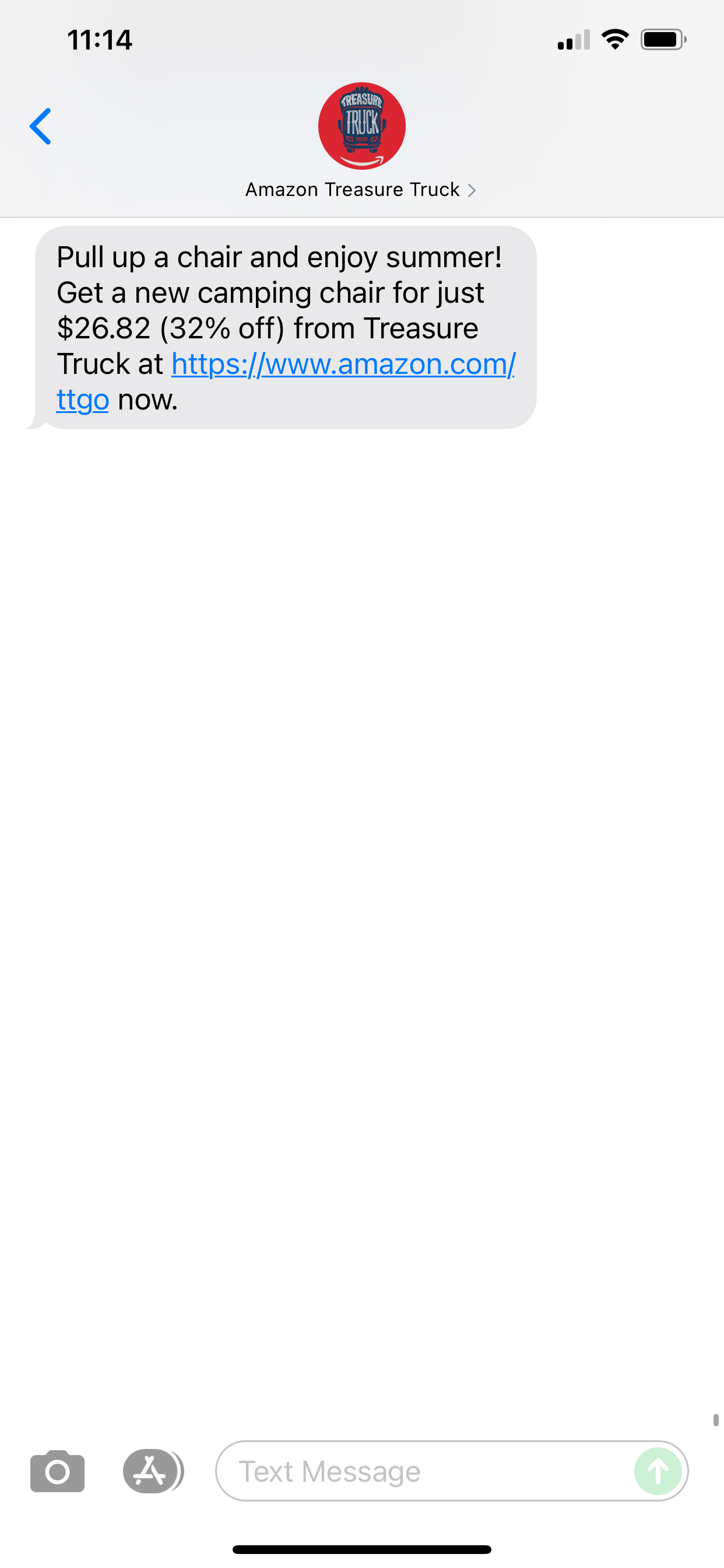 Amazon Treasure Truck Text Message Marketing Example 07.07.2021 SMS