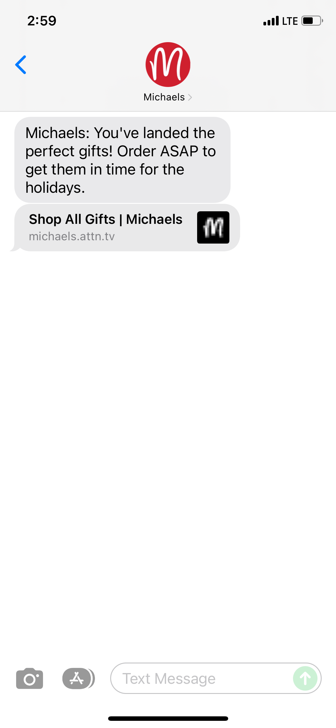 Michaels Text Message Marketing Example 11.16.2021 SMS Archives