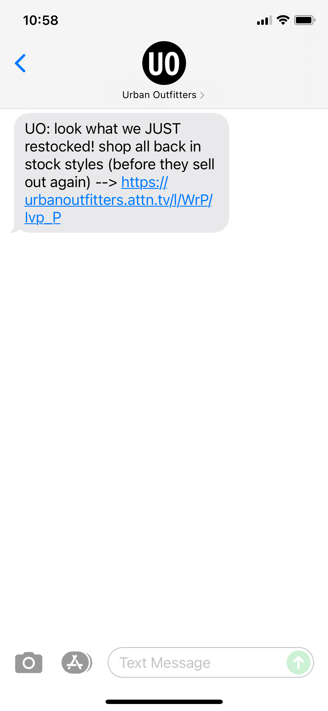 Urban Outfitters Text Message Marketing Example 11.07.2021 SMS Archives
