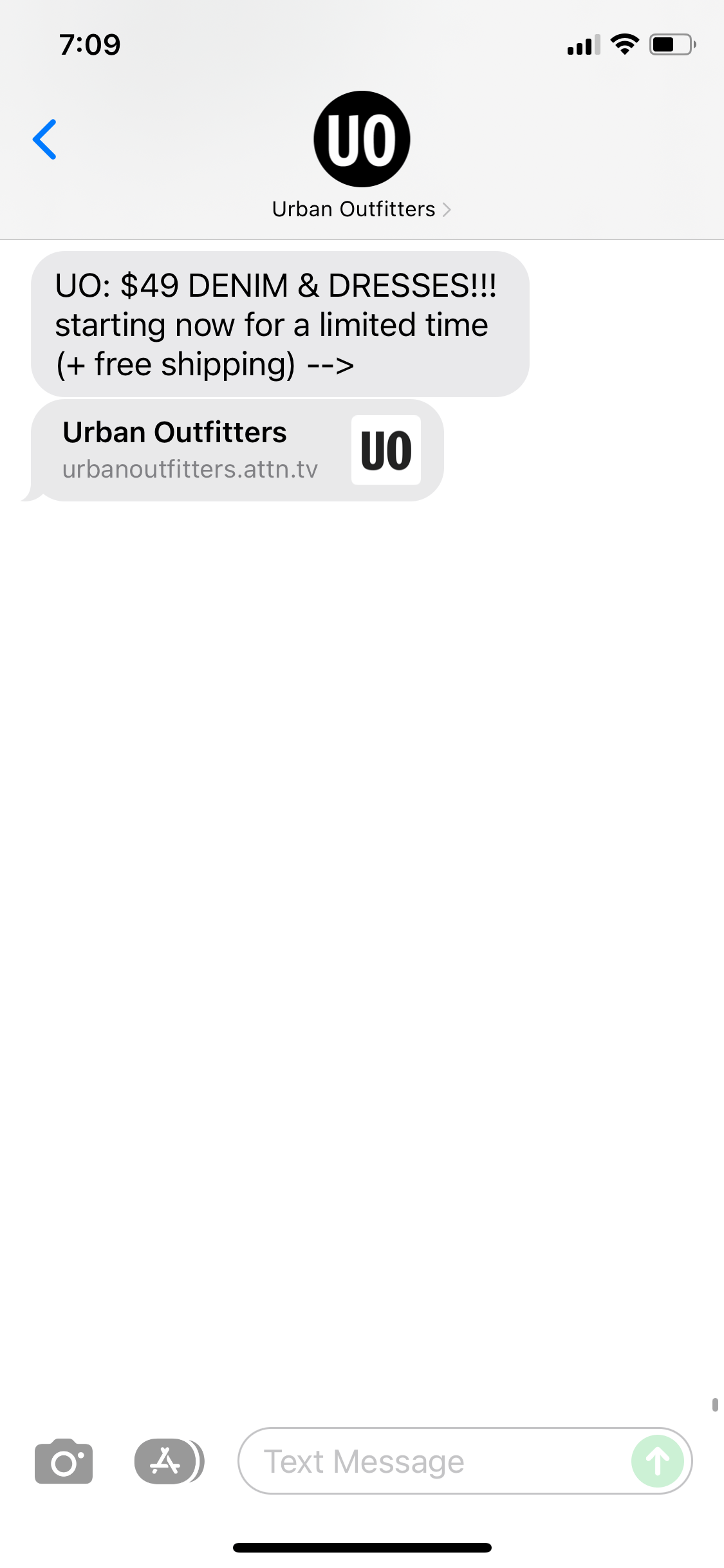 Urban Outfitters Text Message Marketing Example 12.10.2021 SMS Archives