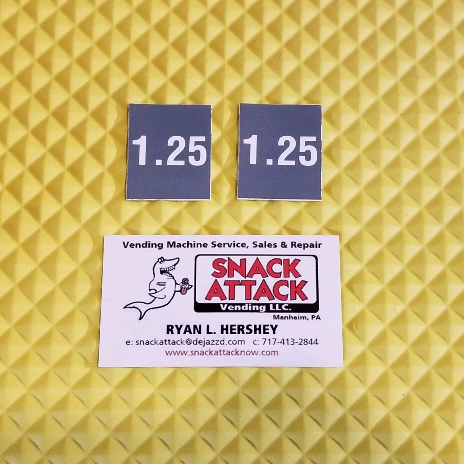 (2) SODA VENDING MACHINE 1.25 VEND LABEL PRICE STICKERS Snack Attack Vending LLC Vending