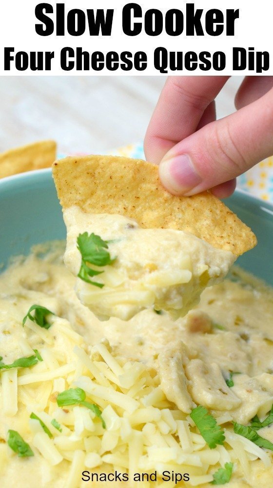 Slow Cooker Four Cheese Queso Dip Snacks and Sips