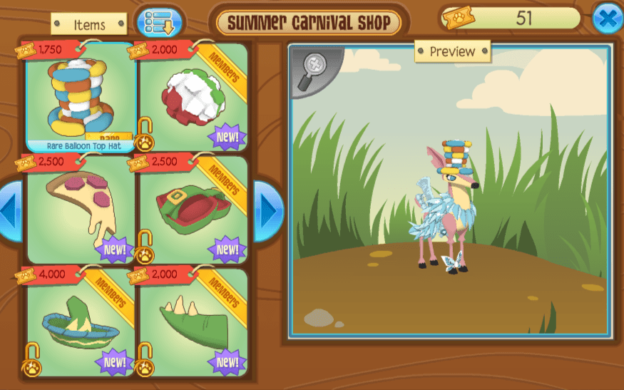 Carnival Rare! Balloon Top Hat 1,750 Tickets r/AnimalJam