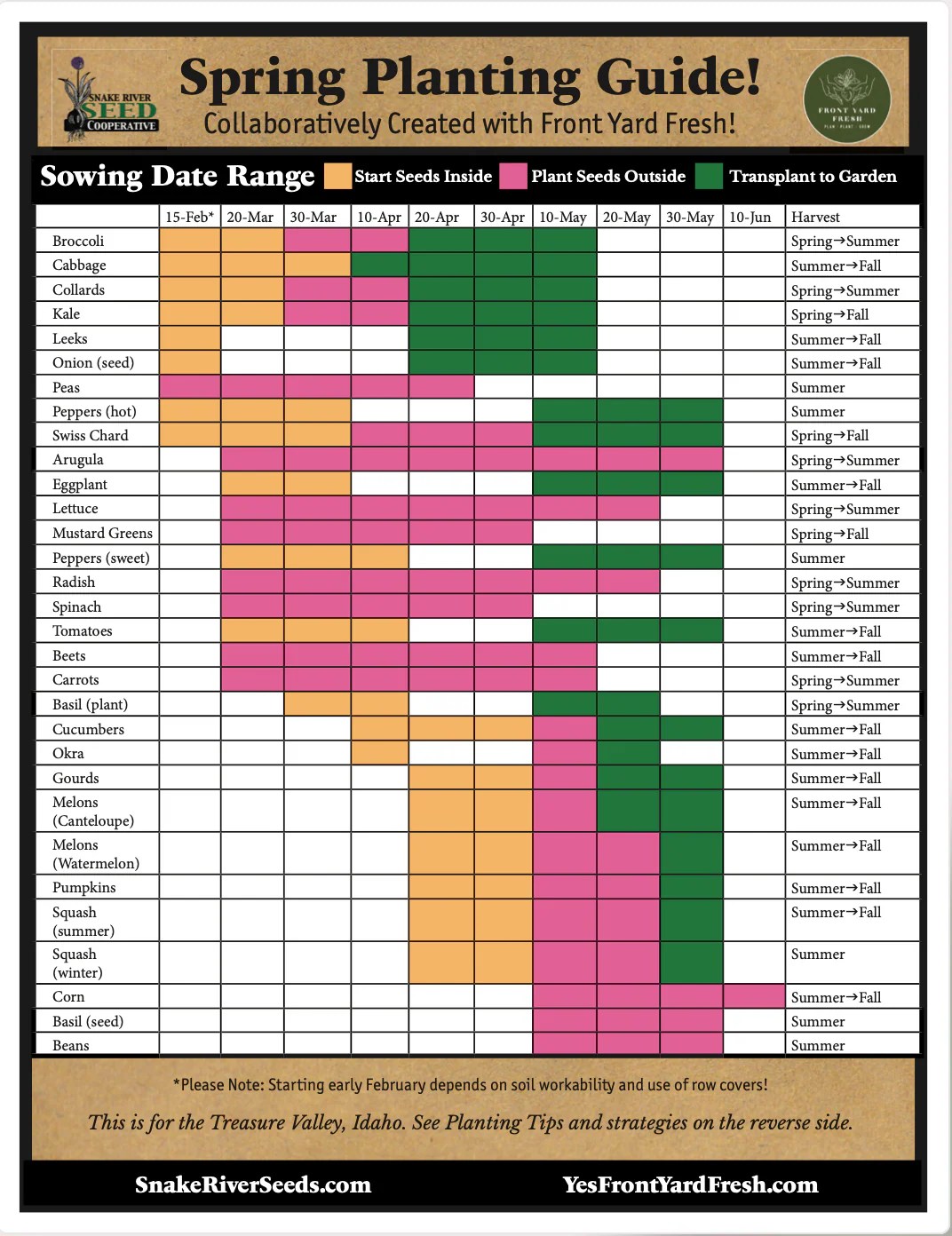 Free Treasure Valley Planting Guides Snake River Seed Cooperative