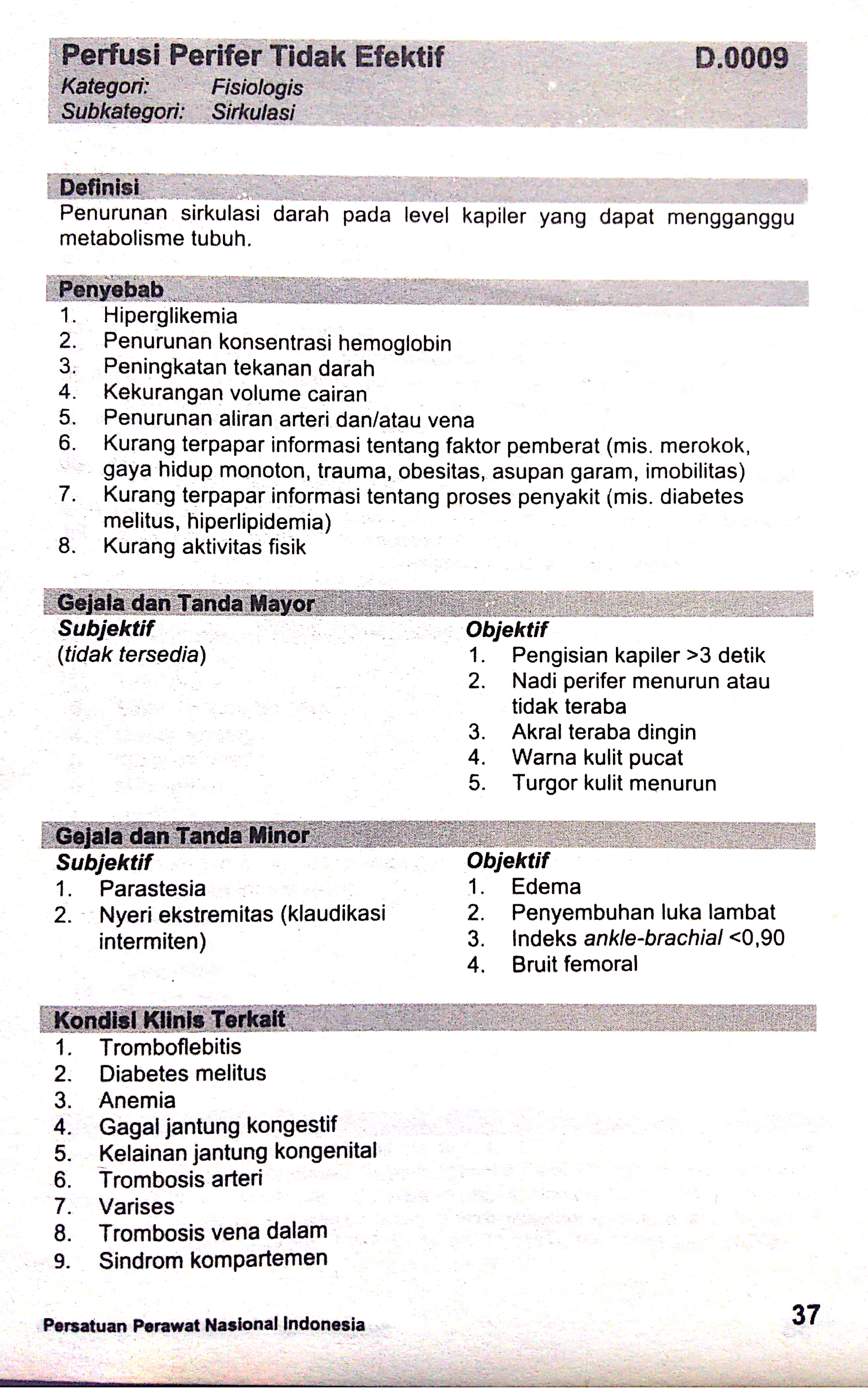 D.0009 Perfusi Perifer Tidak Efektif. SDKI Standart Diagnosis