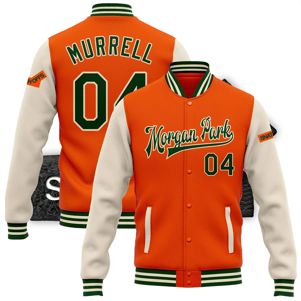 SnatchOffs™ Park Varsity Letterman Orange + Cream + Green