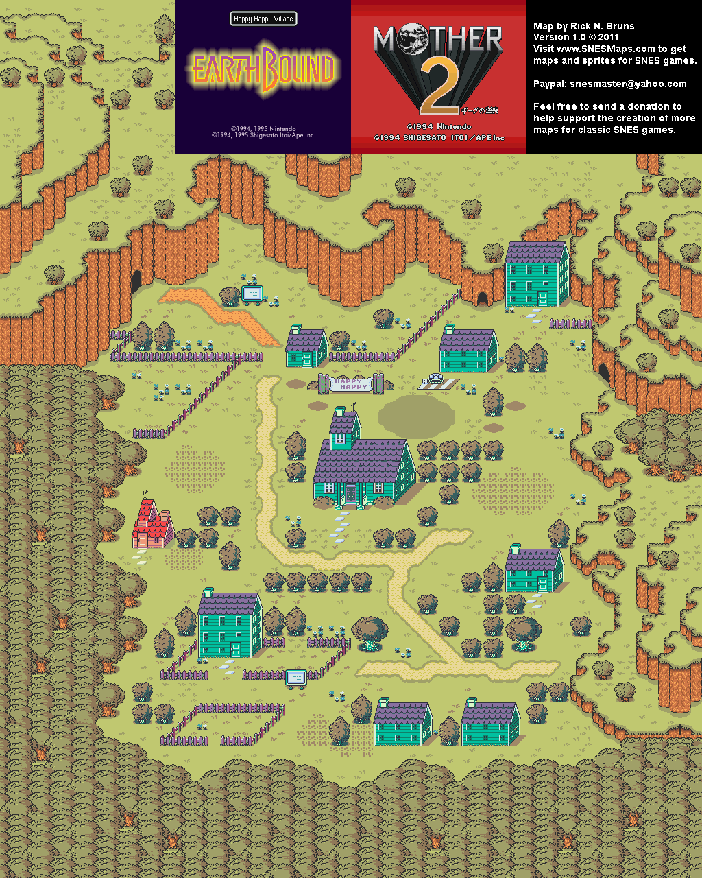 EarthBound (Mother 2) Happy Happy Village Super Nintendo SNES Map BG