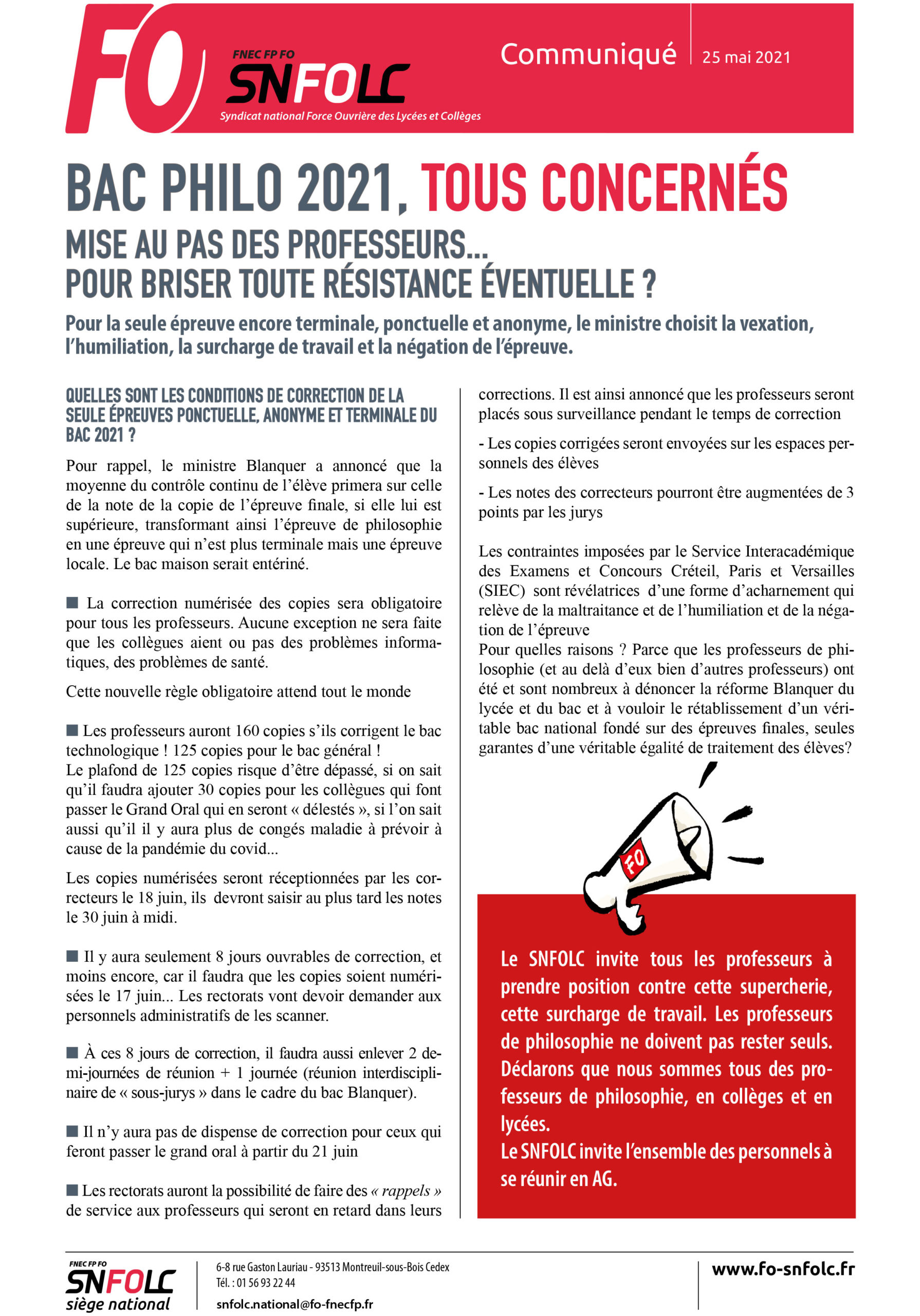 Bac philo 2021 Mise au pas des professeurs pour briser toute