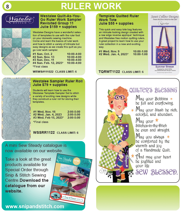 ruler work Snip & Stitch Sewing Centre