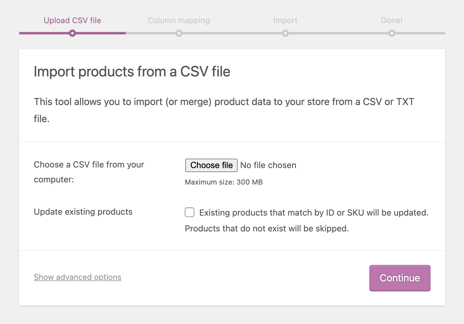Unable to upload a products csv file