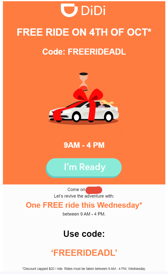[QLD, SA, WA] 20 Rideshare Voucher for Wednesday/Thursday 4/5 October