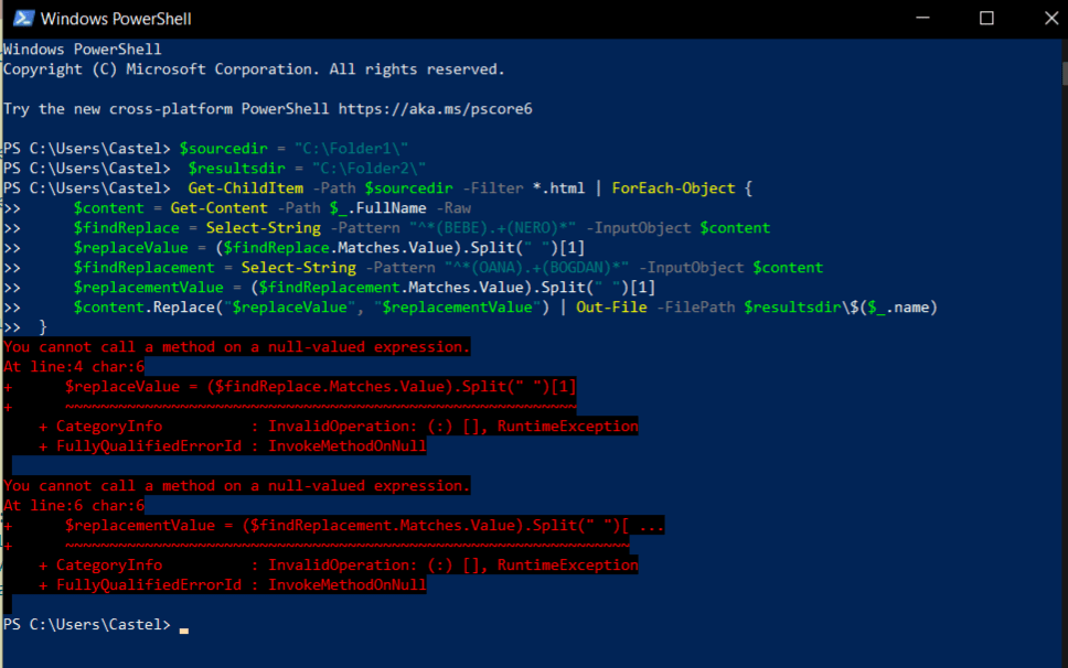 Powershell Copy a string/word from a bottom line to a top line