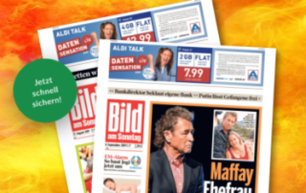 Top! 3 Monate BILD am Sonntag ab 22,60 Euro und dazu 25