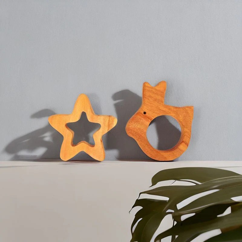 Buy Rabbit and Star Shaped Neem Wood Teethers on Snooplay India