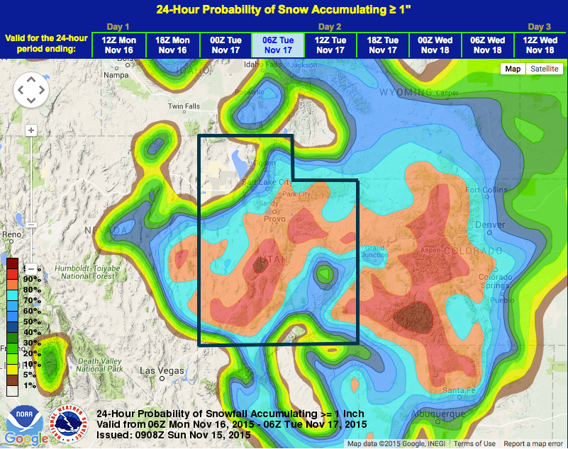 NOAA Winter Weather Advisory for Utah Today/Tomorrow 714" of Snow
