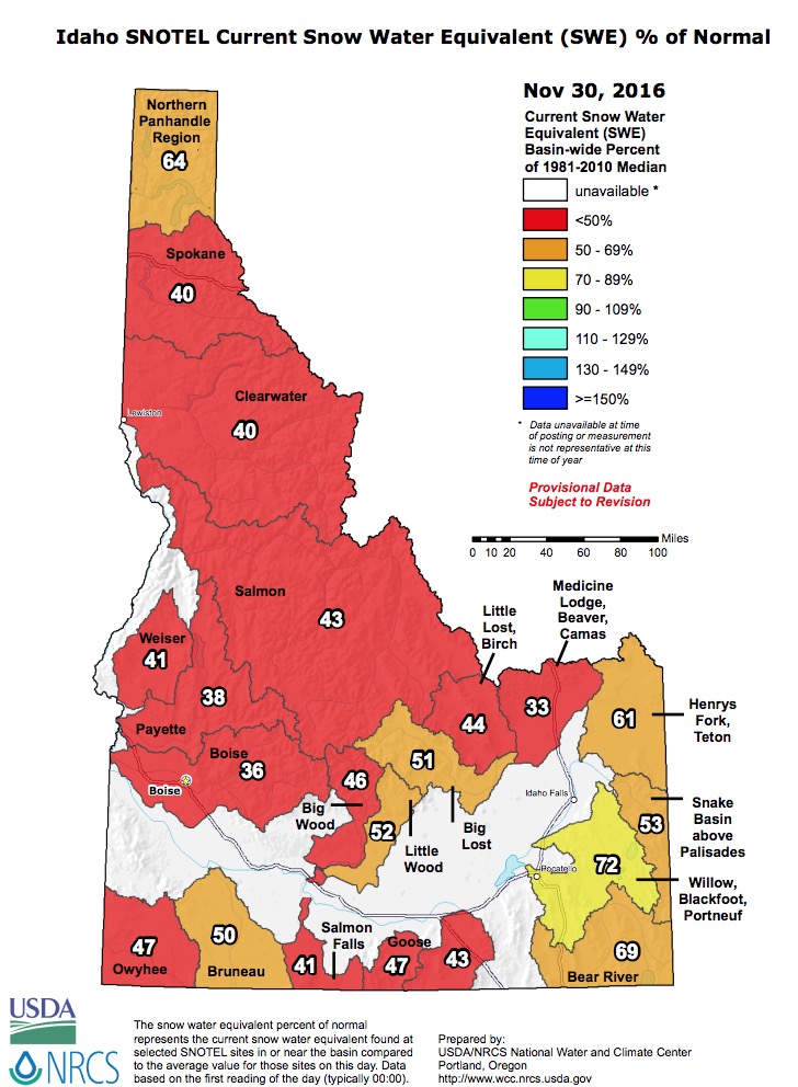 Most of the USA Has Well Below Average Snowpack Right Now Except for