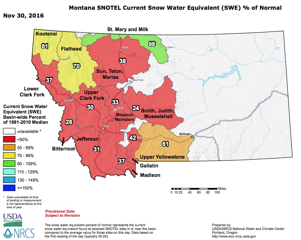 Most of the USA Has Well Below Average Snowpack Right Now Except for