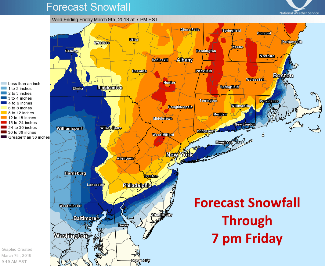 NOAA Winter Storm Warning Issued For ME, NH, & VT 1018" of Snow