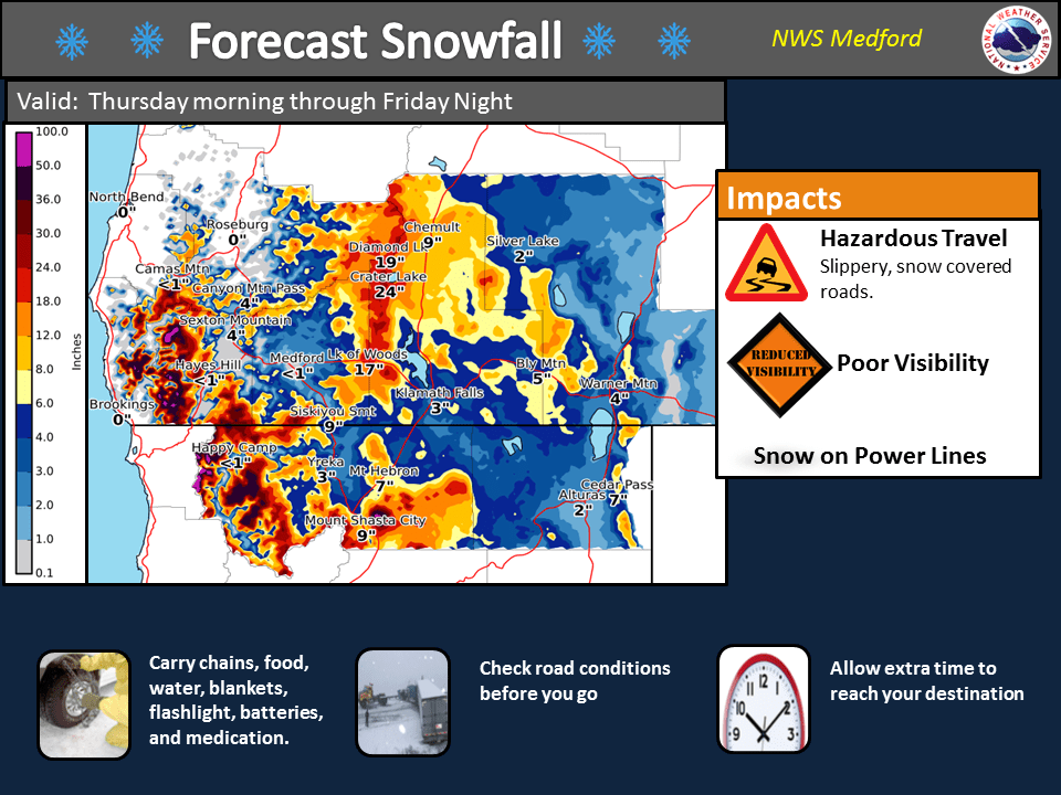 NOAA Heavy Snow On Tap For Oregon 618" of Snow Tonight Friday
