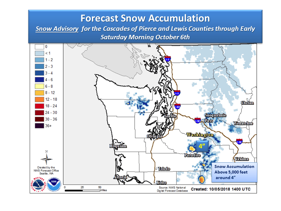 NOAA Winter Weather Advisory Issued For WA 4+" of Snow Above 5,000ft