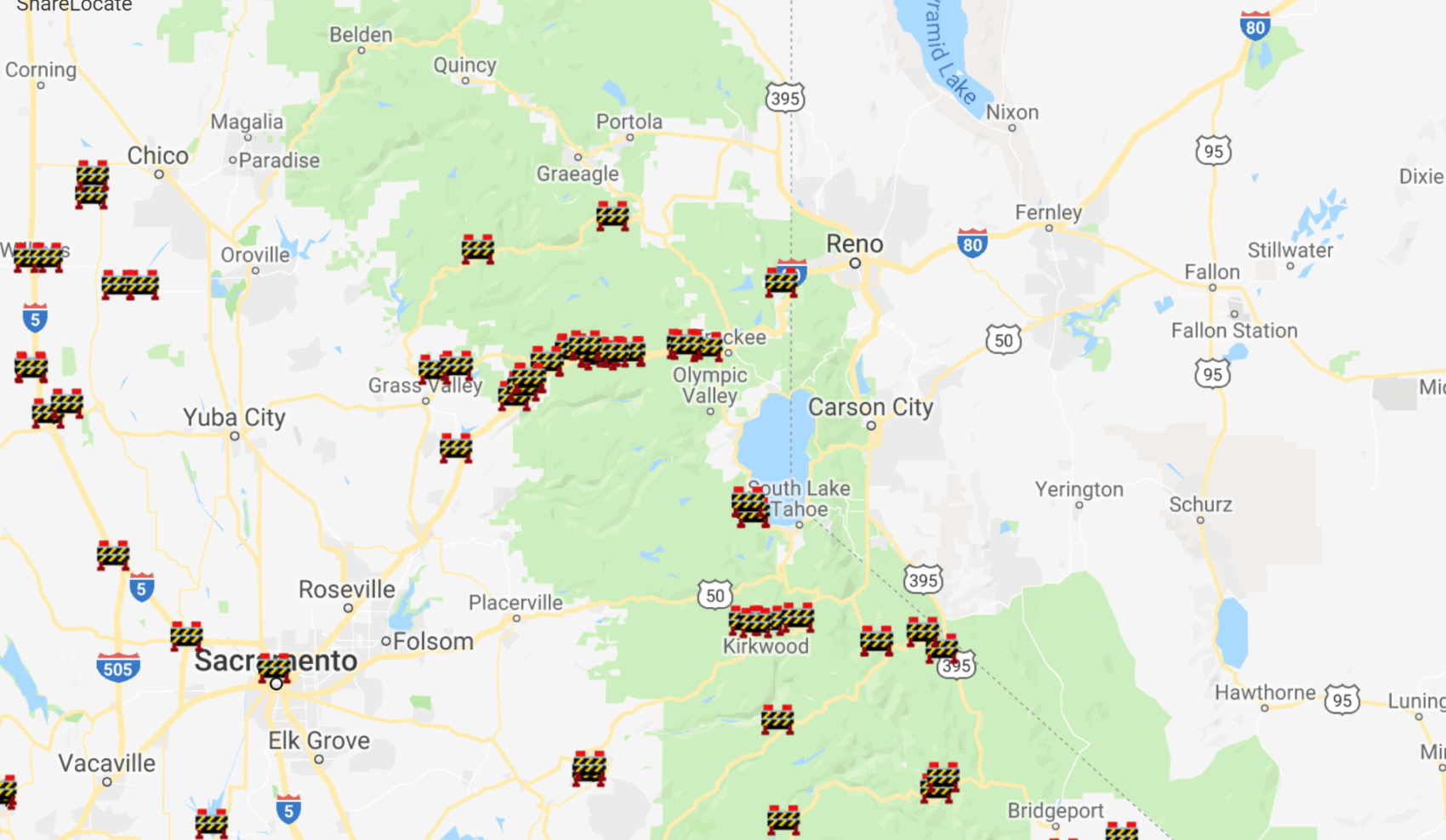 Caltrans Road Conditions Northern California Map I80 Remains Closed With No Opening In Sight Due To Heavy Snowfall