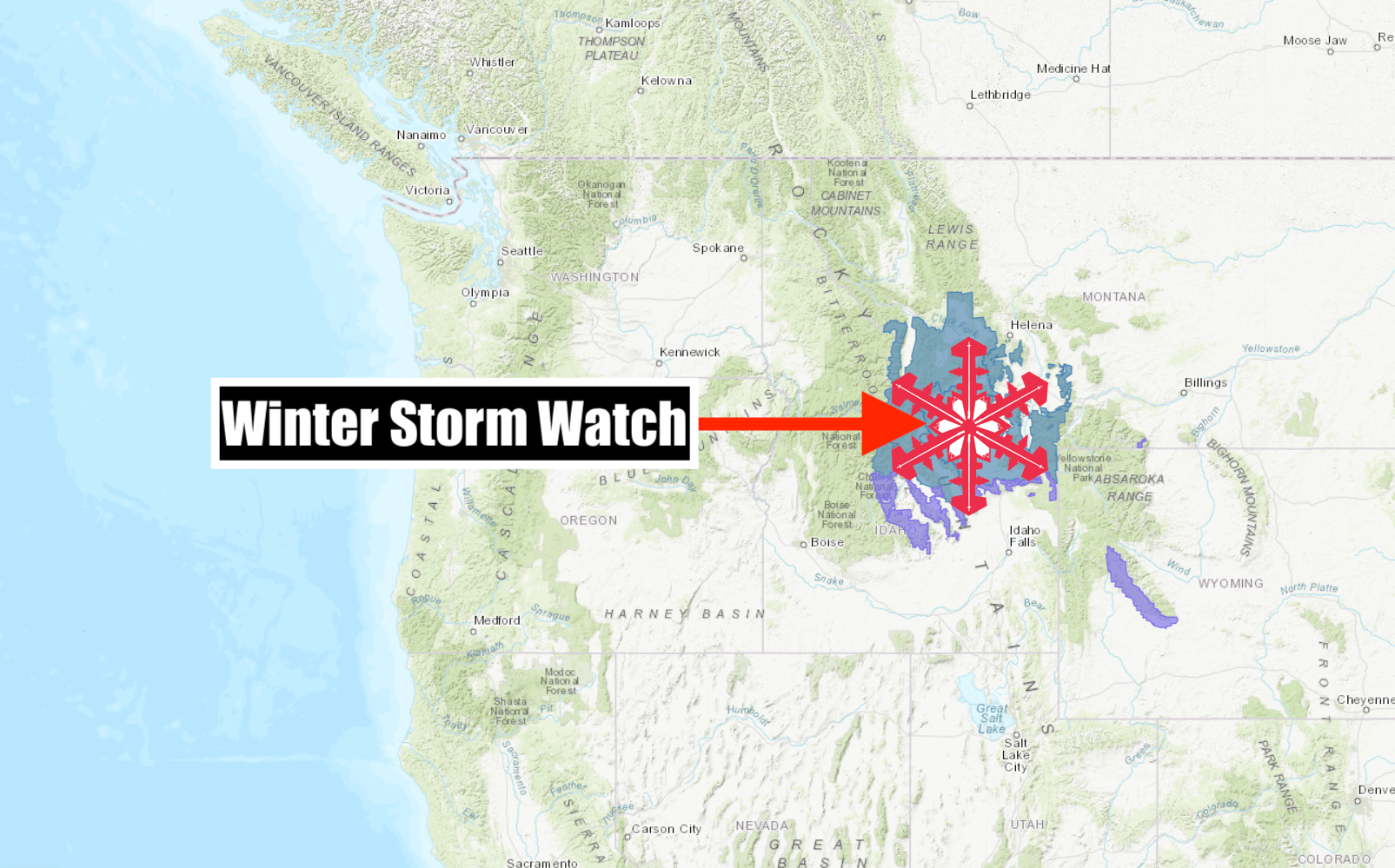 NOAA Winter Storm Watch for Montana Mountains Could See