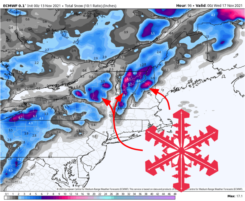 SnowBrains Forecast Snowy Period Ahead for the Northeast 10" of Snow