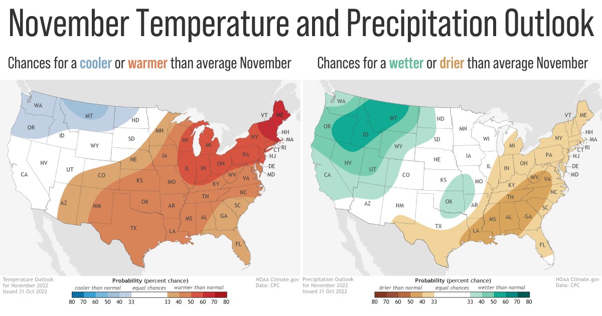 November 2022 U.S. Climate Outlook Cooler and Wetter Than Average in