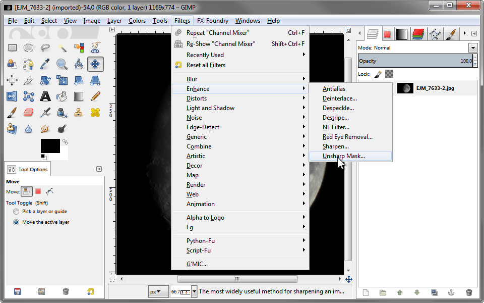 Sharpening with GIMP