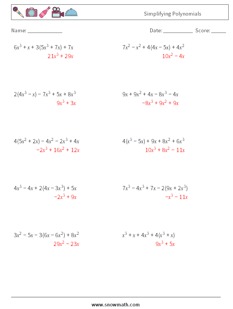 simplifying polynomials Math Worksheets 4Math Worksheets, Math Practice