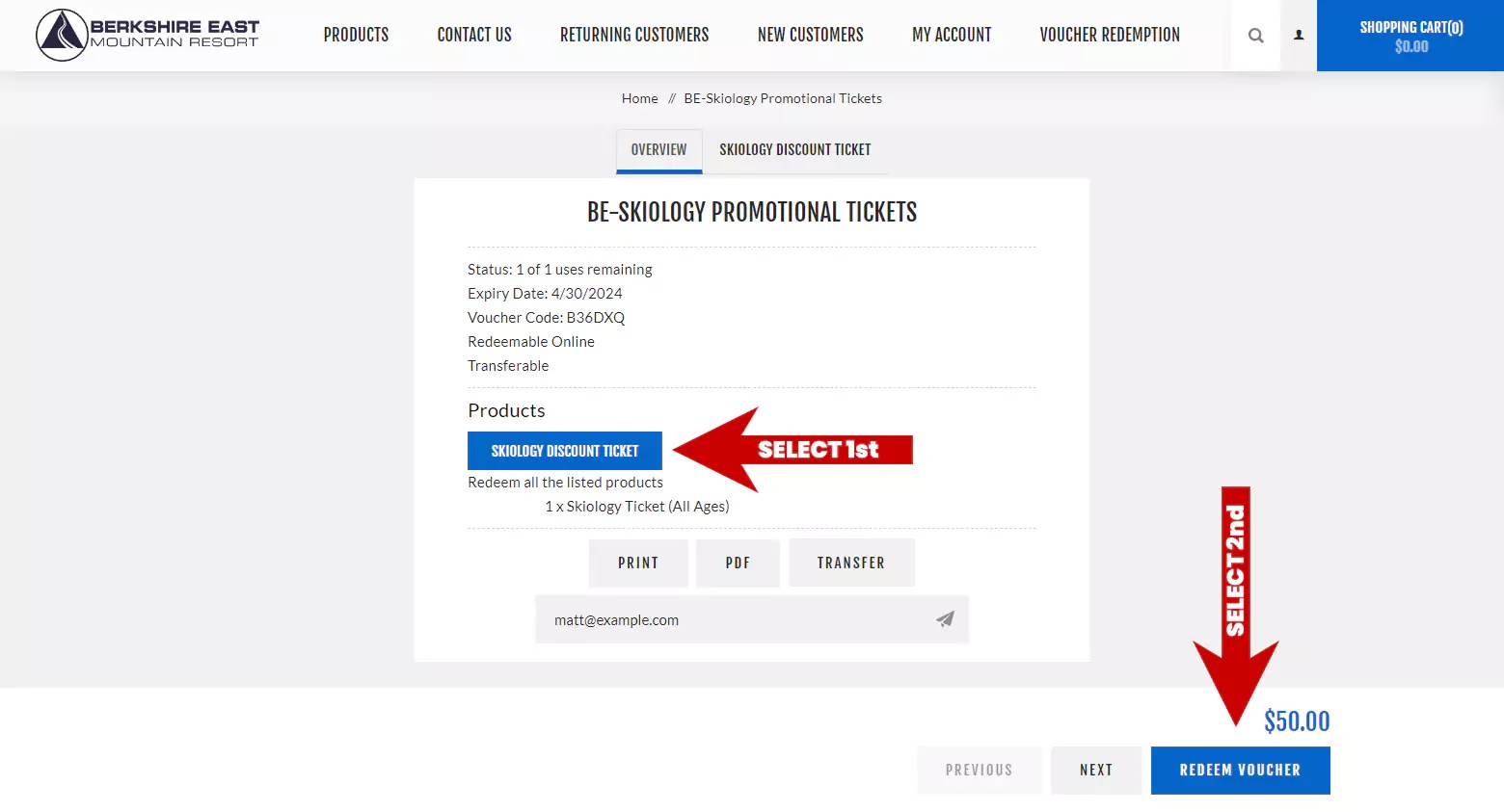 Berkshire East Coupon Redemption Instructions