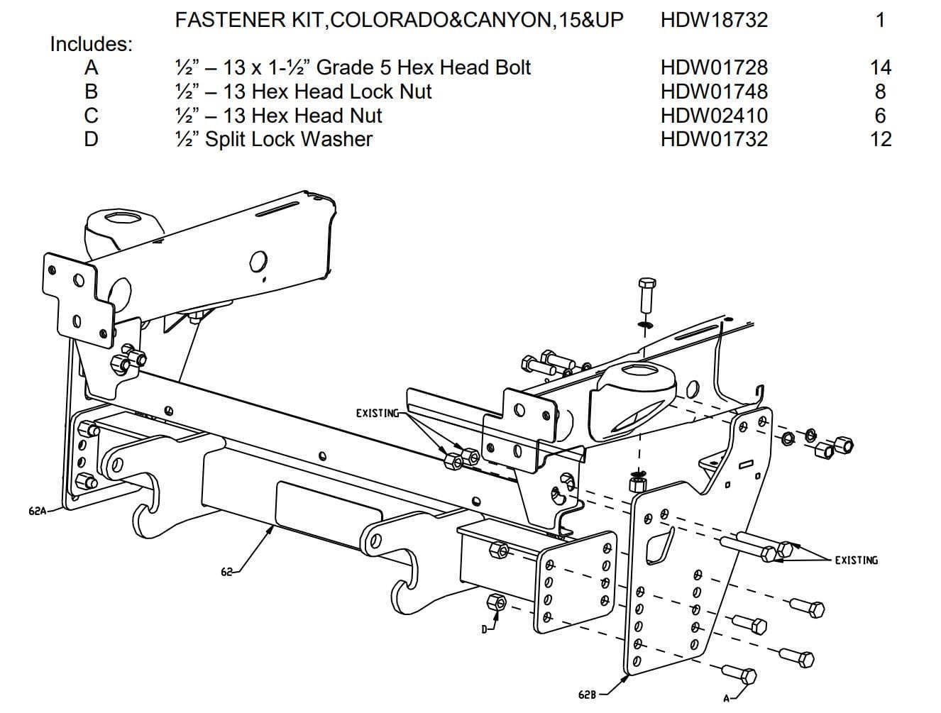 Boss Part HDW18732 Fastener Hardware Kit for 2015Up Chevy Colorado
