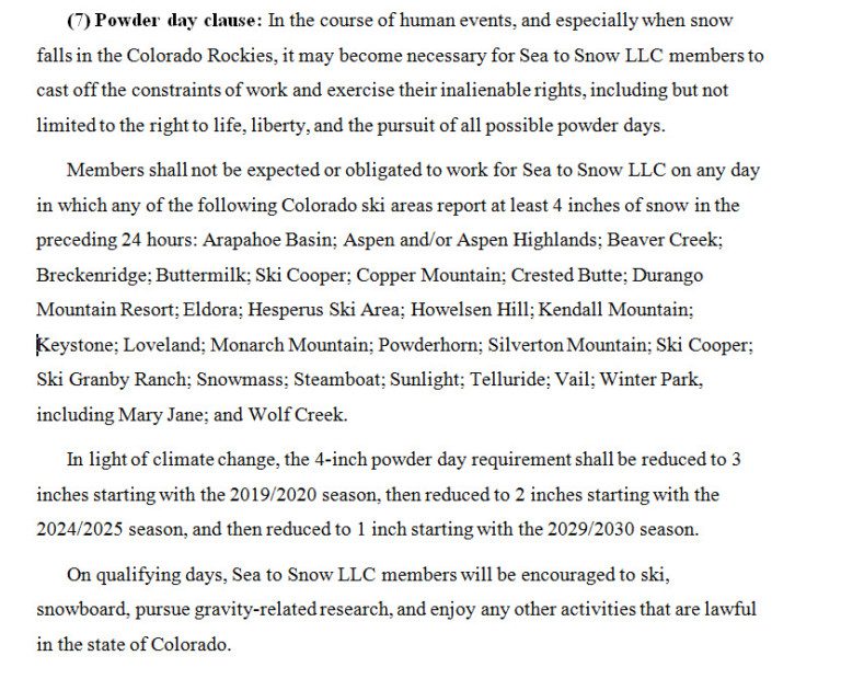 Powder day clause (aka powder clause) definition