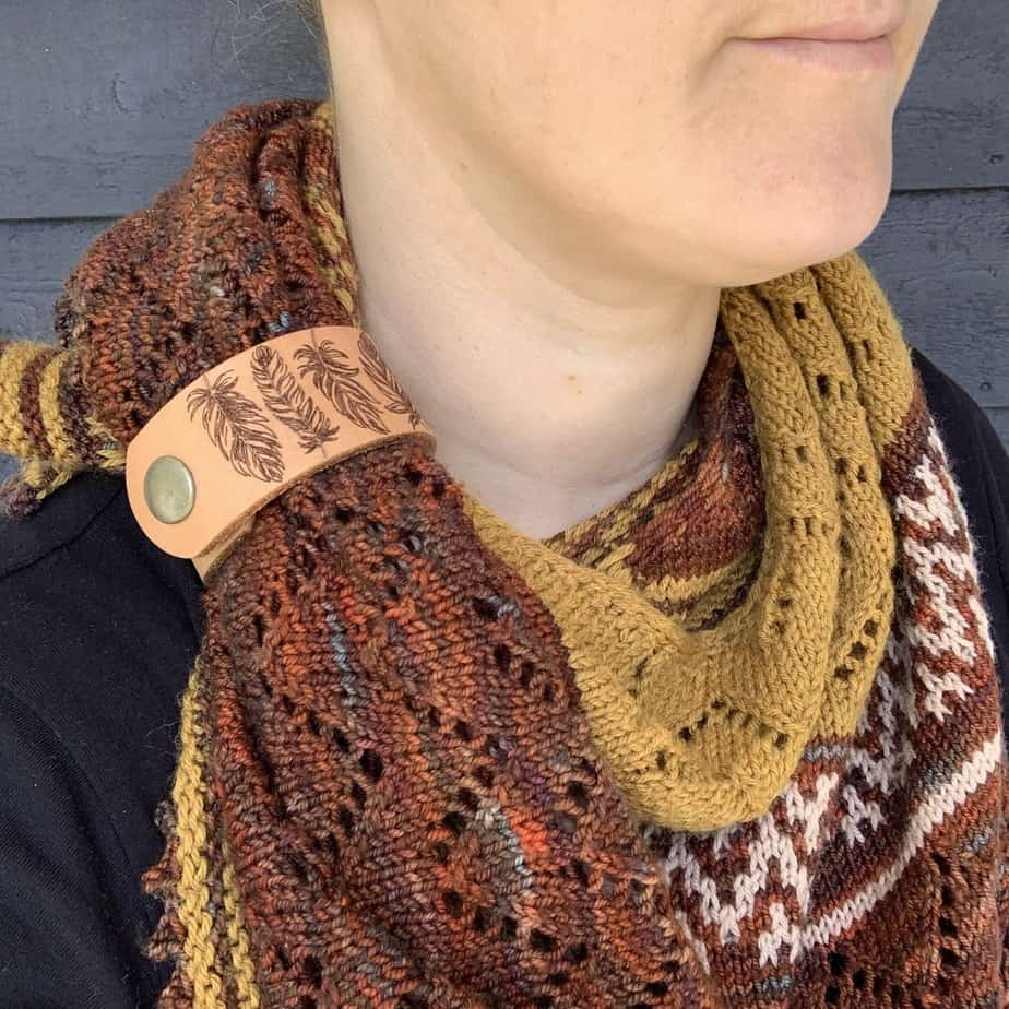 Leather Shawl Cuff Feathers Snowy Thistle Knits