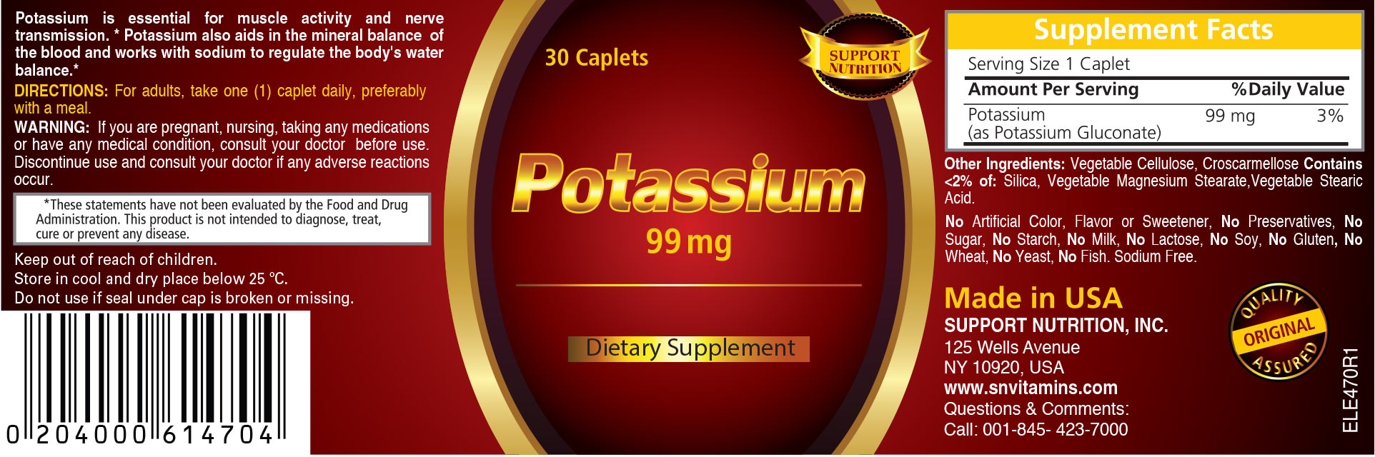 Potassium 99mg Dietary Supplement