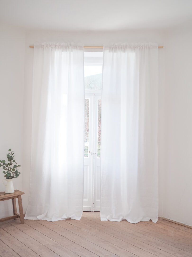 Weiße Vorhänge mit Fransen 100 europäisches stonewashed Leinen