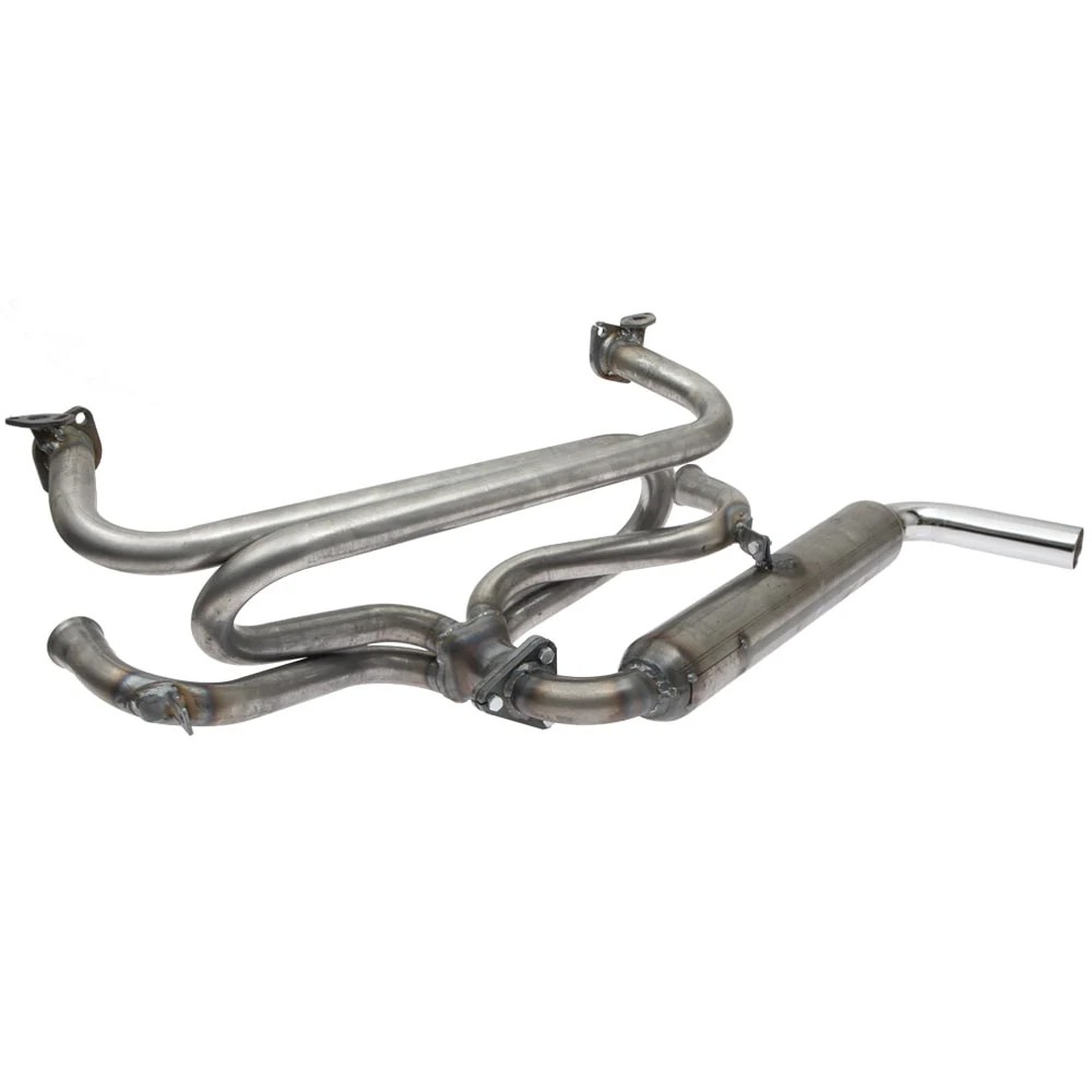 TriMil Single GlassPak Exhaust System with Heat Risers, Raw Steel Finish with Chrome Tip Tri