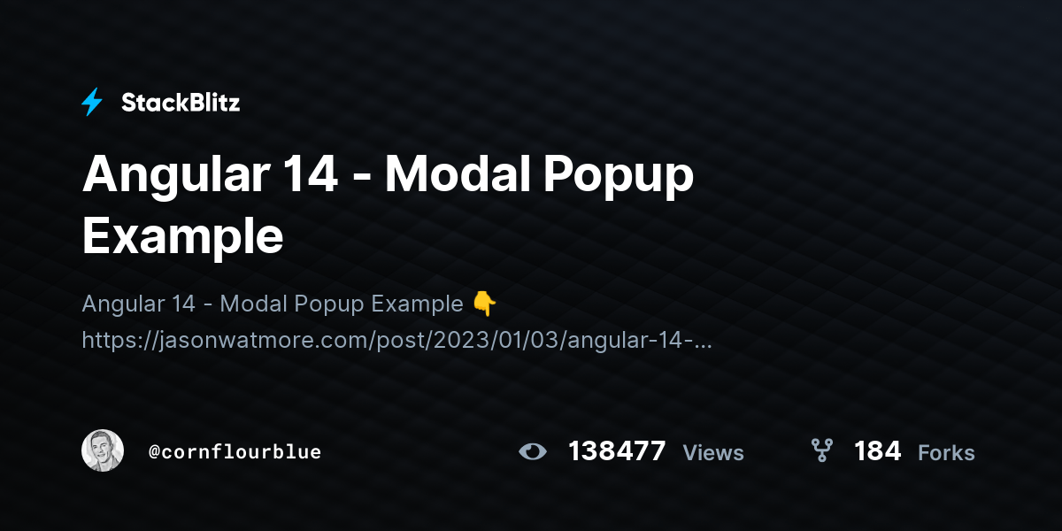 Angular 14 Modal Popup Example StackBlitz