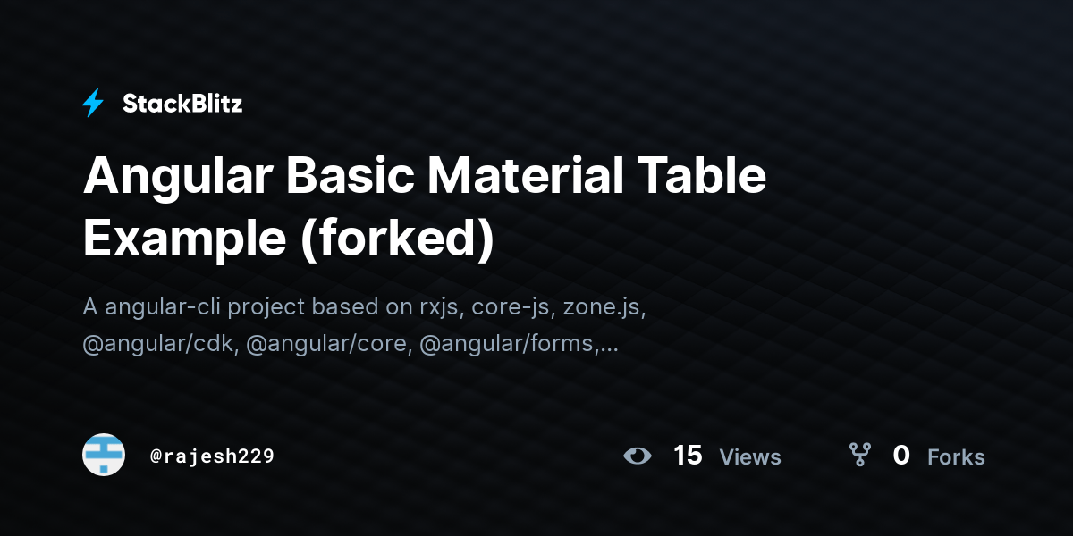 Angular Basic Material Table Example (forked) StackBlitz