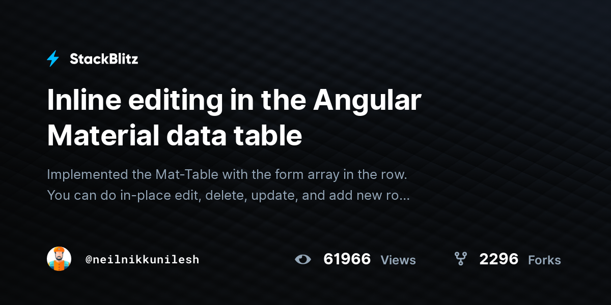 Inline editing in the Angular Material data table StackBlitz