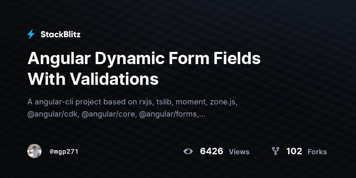 Angular Dynamic Form Fields With Validations StackBlitz