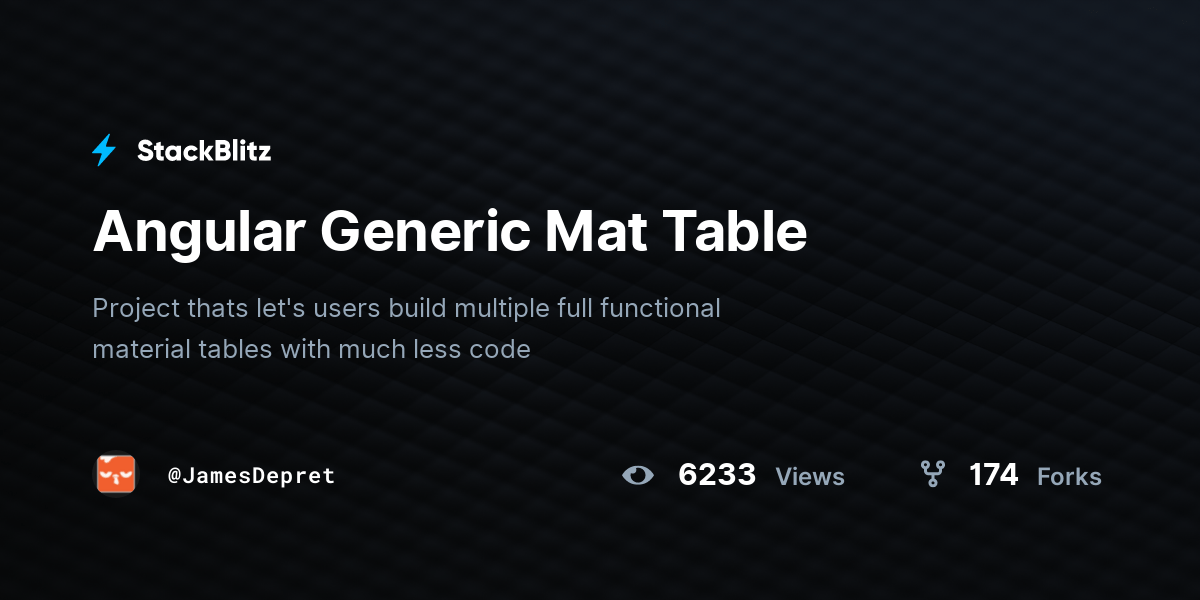 Angular Generic Mat Table StackBlitz