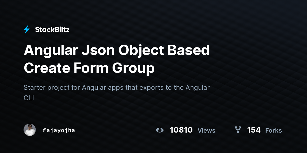 Angular Json Object Based Create Form Group StackBlitz