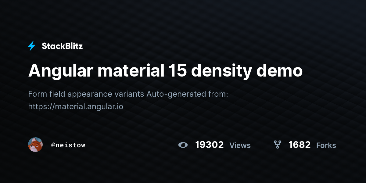 Angular material 15 density demo StackBlitz