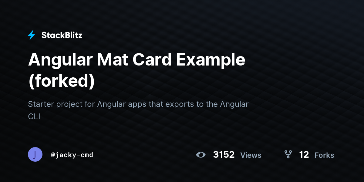 Angular Mat Card Example (forked) StackBlitz