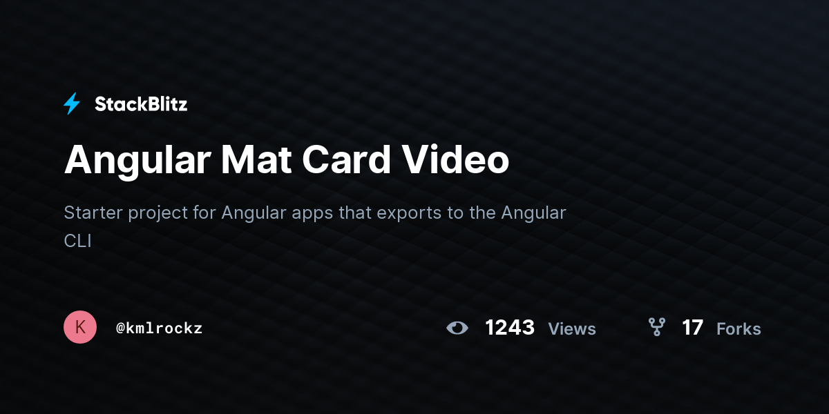 Angular Mat Card Video StackBlitz