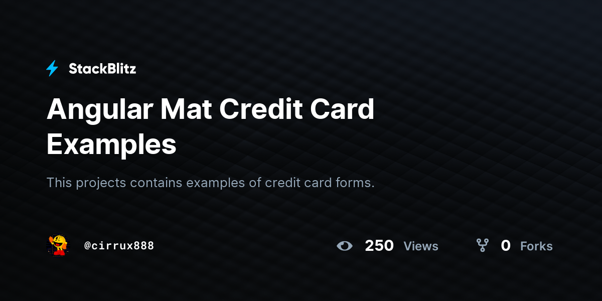 Angular Mat Credit Card Examples StackBlitz